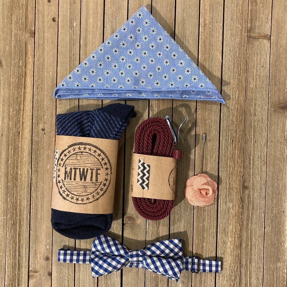 NEW Full Box Set Bow Tie - Blue & Burgundy